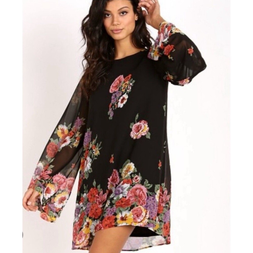 Show Me Your Mumu Bombshell Floral Shift Mini Dress Chiffon Scoop Back small S